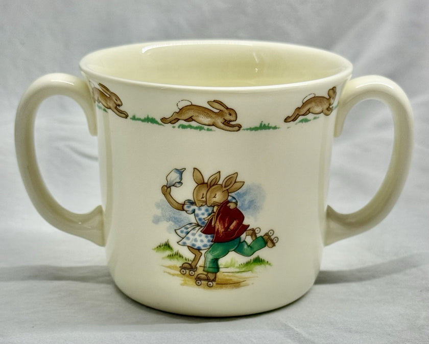 Vintage Royal Doulton Bunnykins Two-Handled Mug Roller Skating Bunnies 1936
