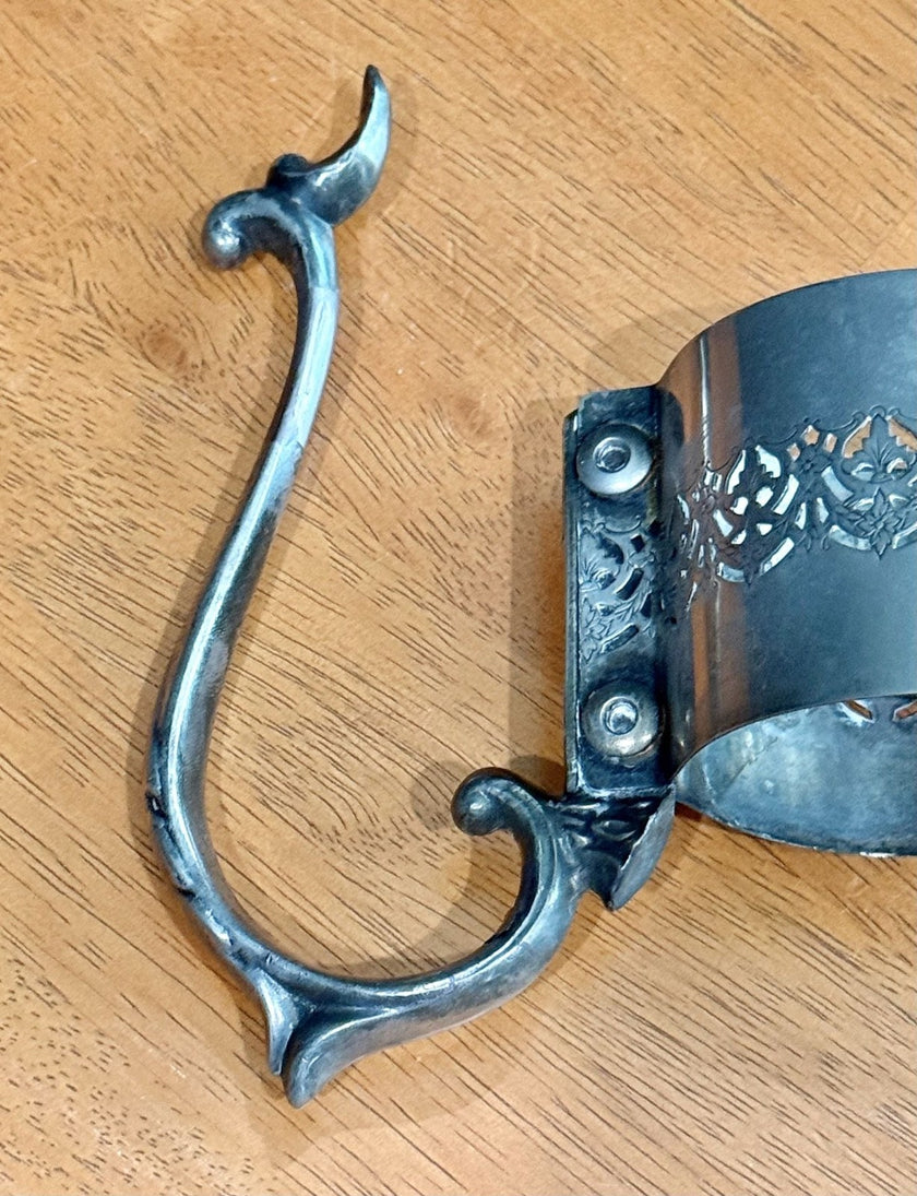 Vintage Silver Plated Filigree Glass Holder or Carafe Collar with Handle