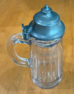 Vintage Glass Syrup Pitcher Metal Flip-Top Lid Vertical Ribbed Design
