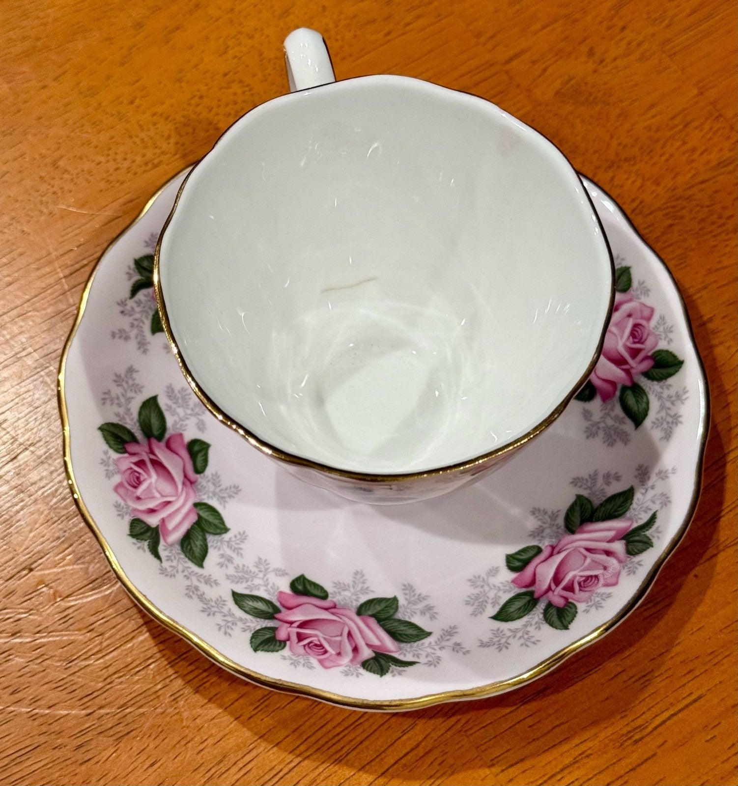 Vintage Colclough English Bone China Teacup & Saucer Pink Rose Floral Gold Trim