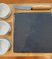 Cheese & Dip Serving Set Bamboo Board 3 Ramekins Slate Square Cheese/Meat Knife