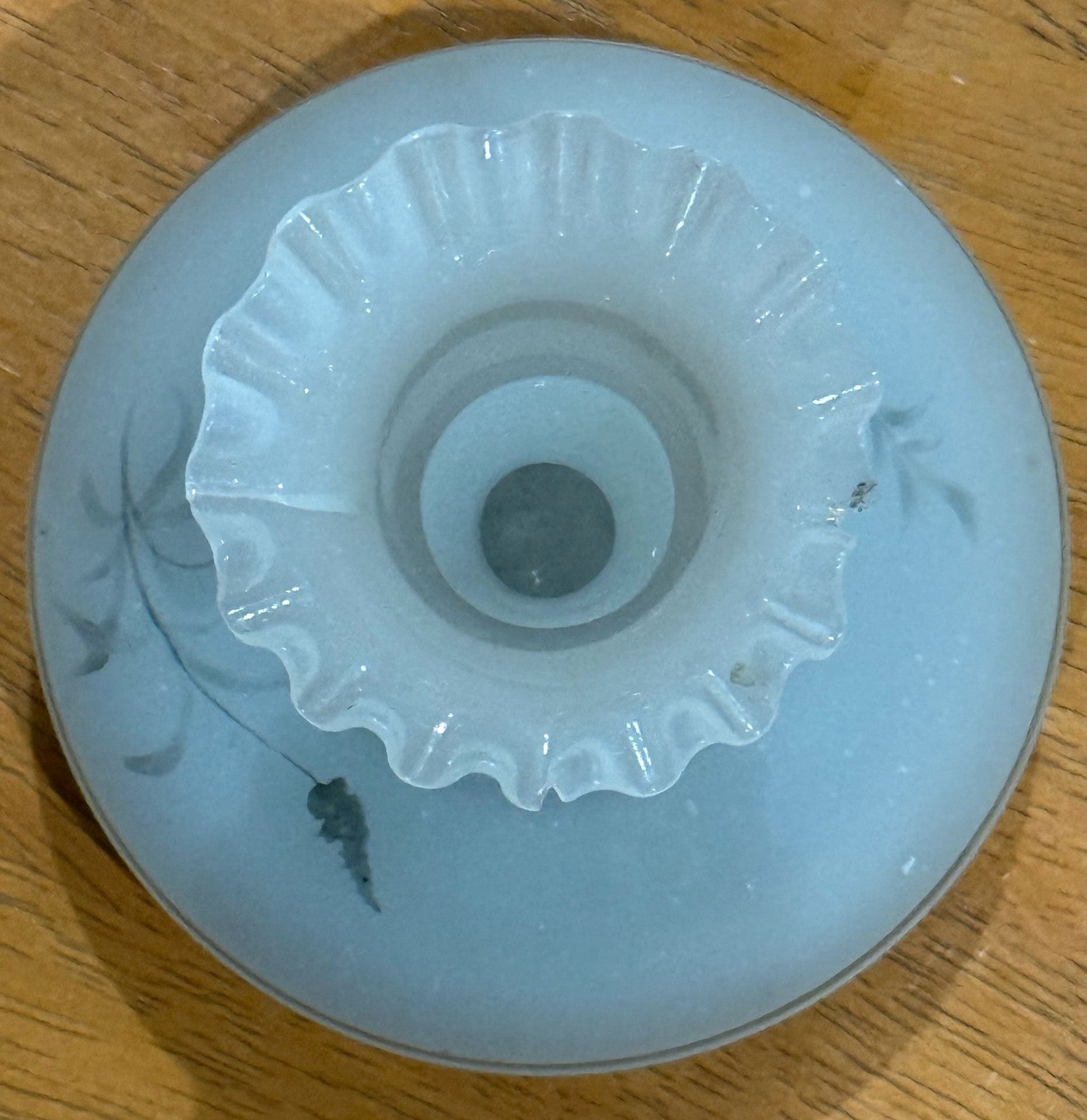 Vintage Victorian Bristol Frosted Glass Candle Holder Floral Hand-Painted