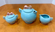 Vintage 1940s Dorette Saltzman Child's Tea Set Teapot Sugar Bowl Creamer