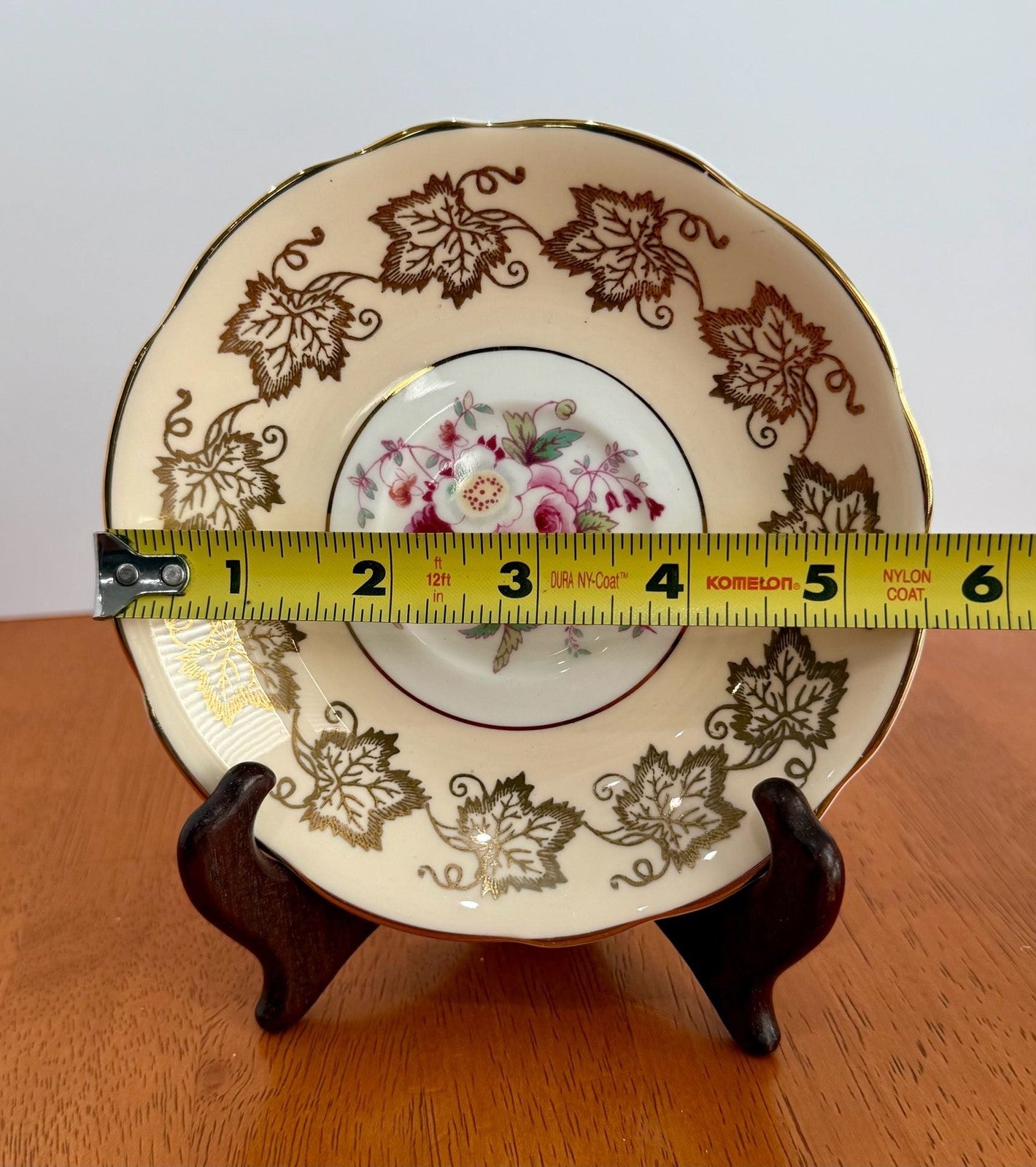 Vintage Foley EB Bone China Saucer Floral Center with Gold Gilt Grapevine Border