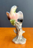 Vintage Ceramic Budgerigar Bird on Tree Stump Figurine Bud Vase