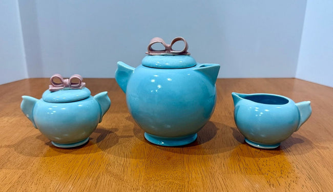 Vintage 1940s Dorette Saltzman Child's Tea Set Teapot Sugar Bowl Creamer