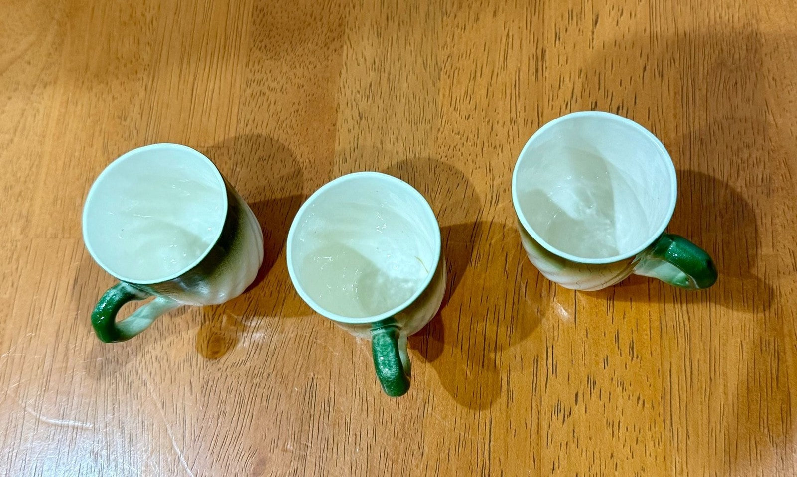 Vintage Set of 3 Green Ombre Swirl Ceramic Espresso Cups Mug Mini Teacups