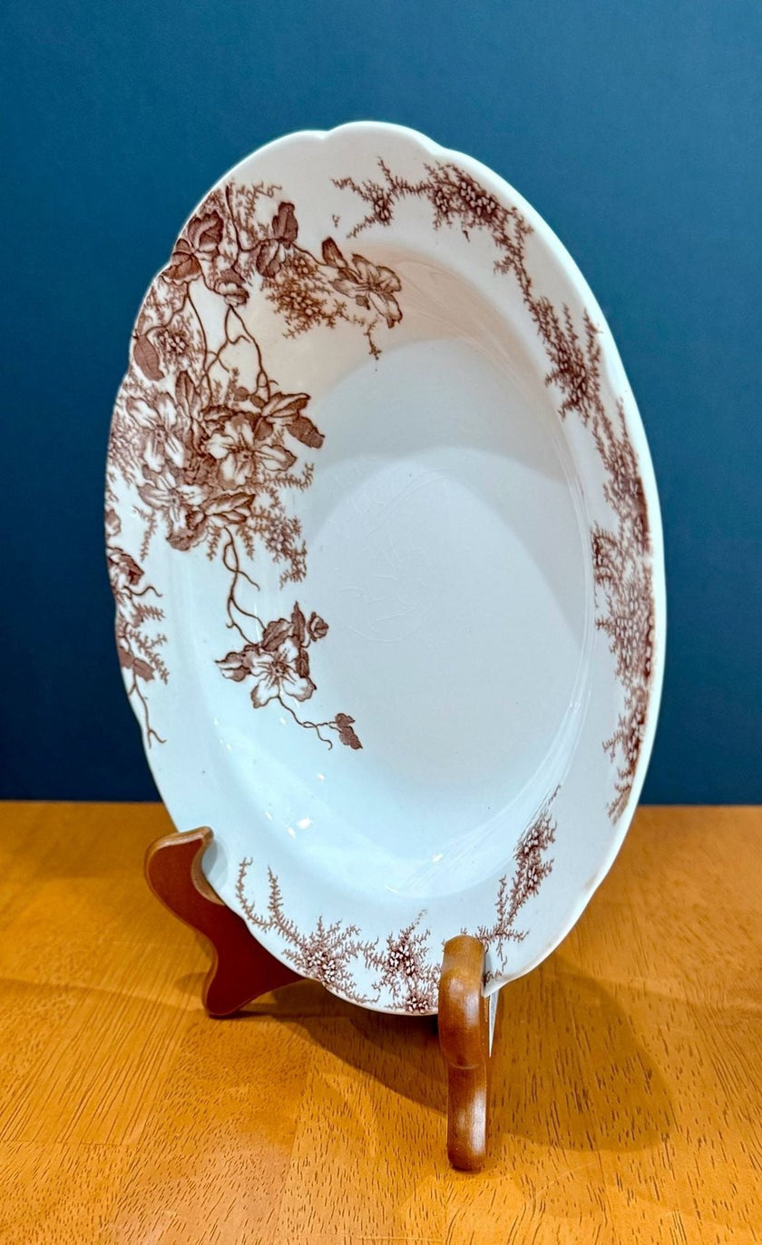Colonial Pottery Stoke England Clifford Pattern Brown Transferware Soup Bowl