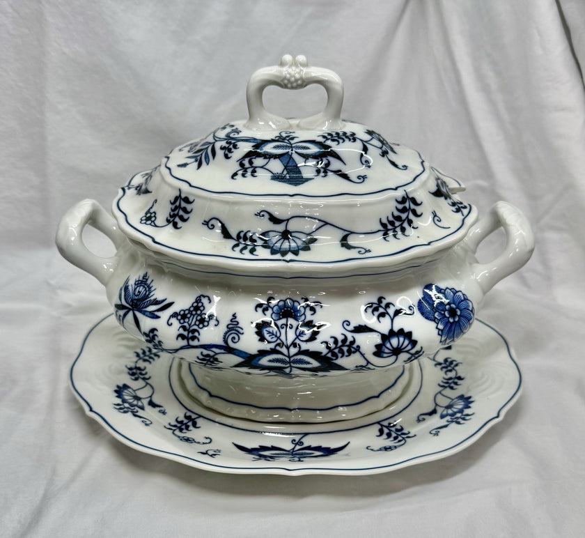 Vintage Blue Danube Oval Soup Tureen with Lid & Underplate Blue Onion Pattern