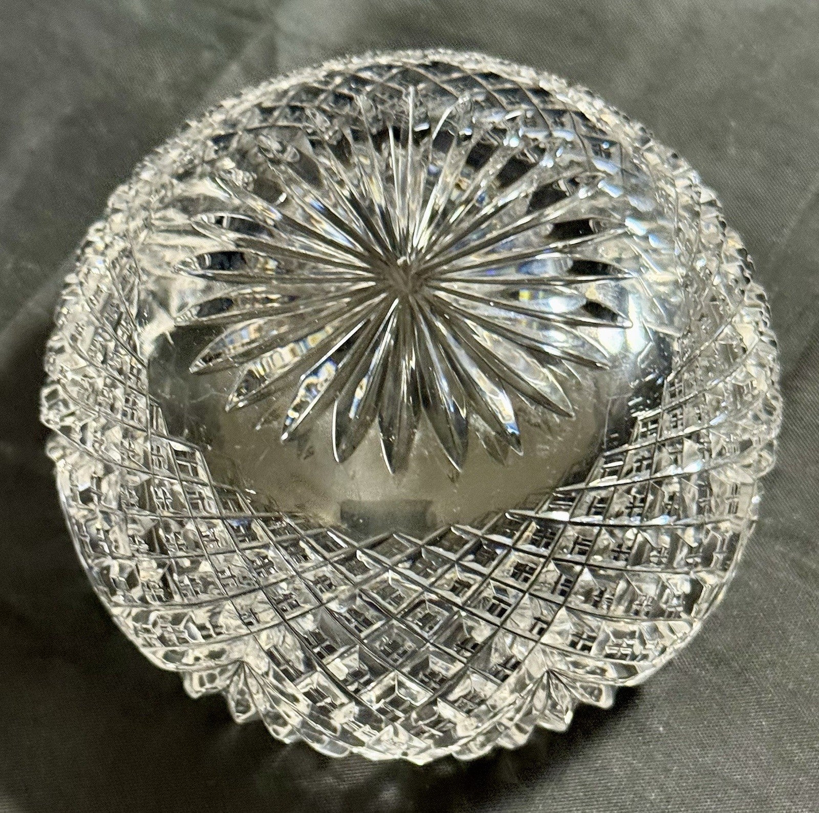 American Brilliant Period Cut Glass Finger Bowl Strawberry & Fans Pattern Rare!