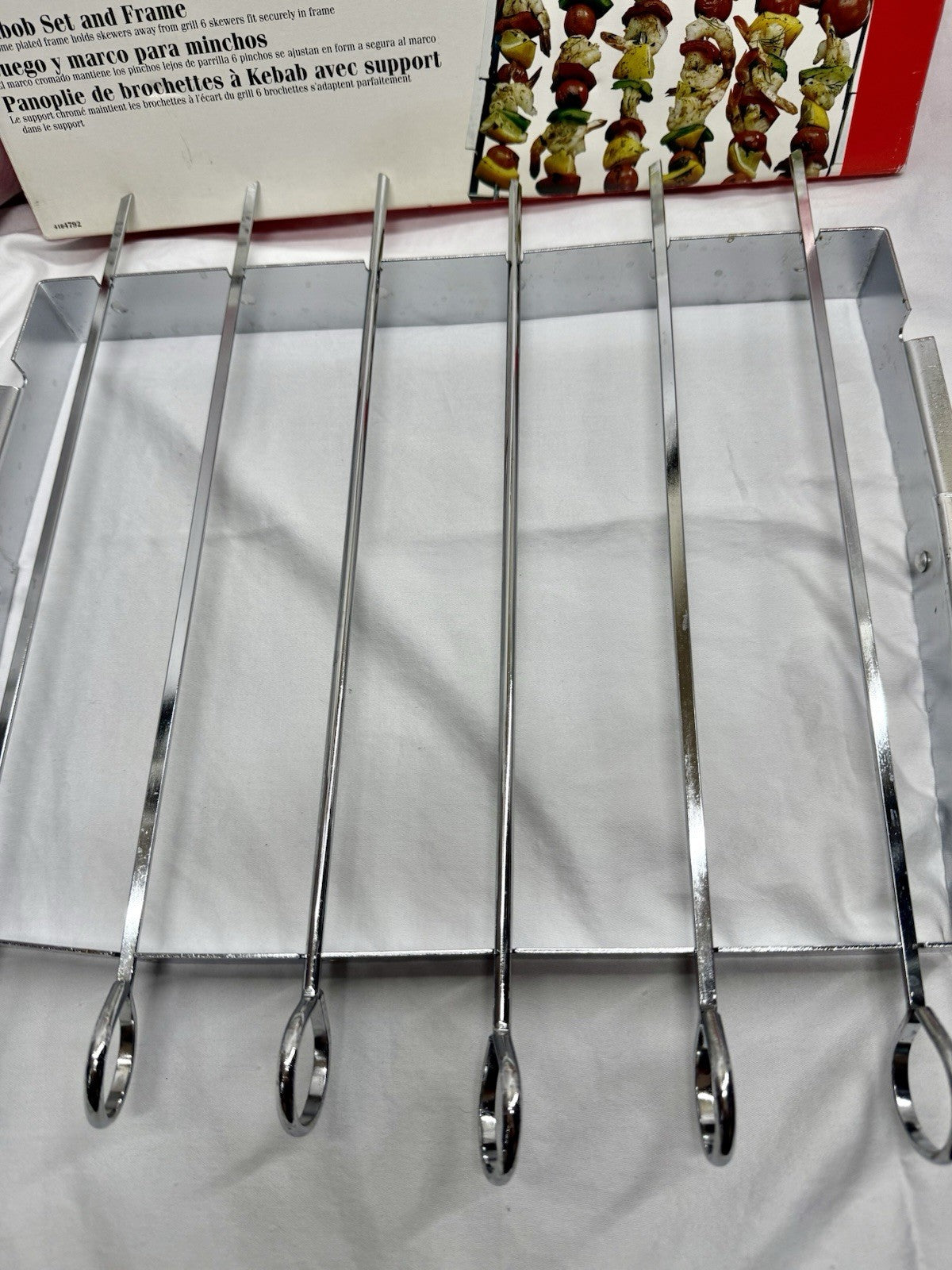 Vintage Kabob Set by Char-Broil Grilling Chrome Skewers Set of 6 and Frame & Box