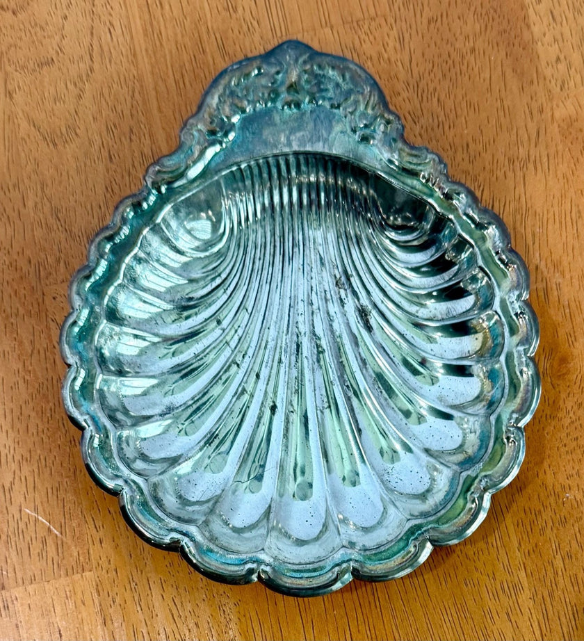 Vintage Silver Plated Shell Trinket Dish Soap Dish Seashell Shape