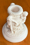 Antique 1900s Salt Dough Figural Cherub White Candlestick Holder