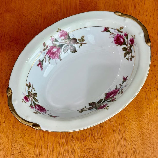 Vintage Moss Rose Fine China Oval Serving Veggie Bowl Made in Japan