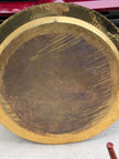 Vintage Mid-Century Brass Engraved Blessing Tray Table with Mahogany Folding Base