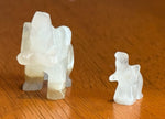 Set of 4 Vintage Hand Carved White Onyx Stone Elephant Figurines Raised Trunk