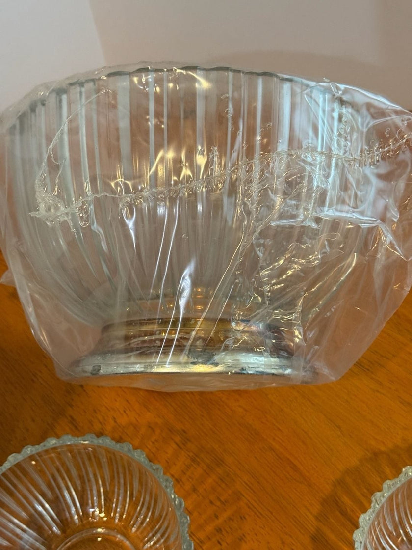 Vintage Godinger Silver 7 Piece Crystal and Silverplate Salad Bowl Set 900/4