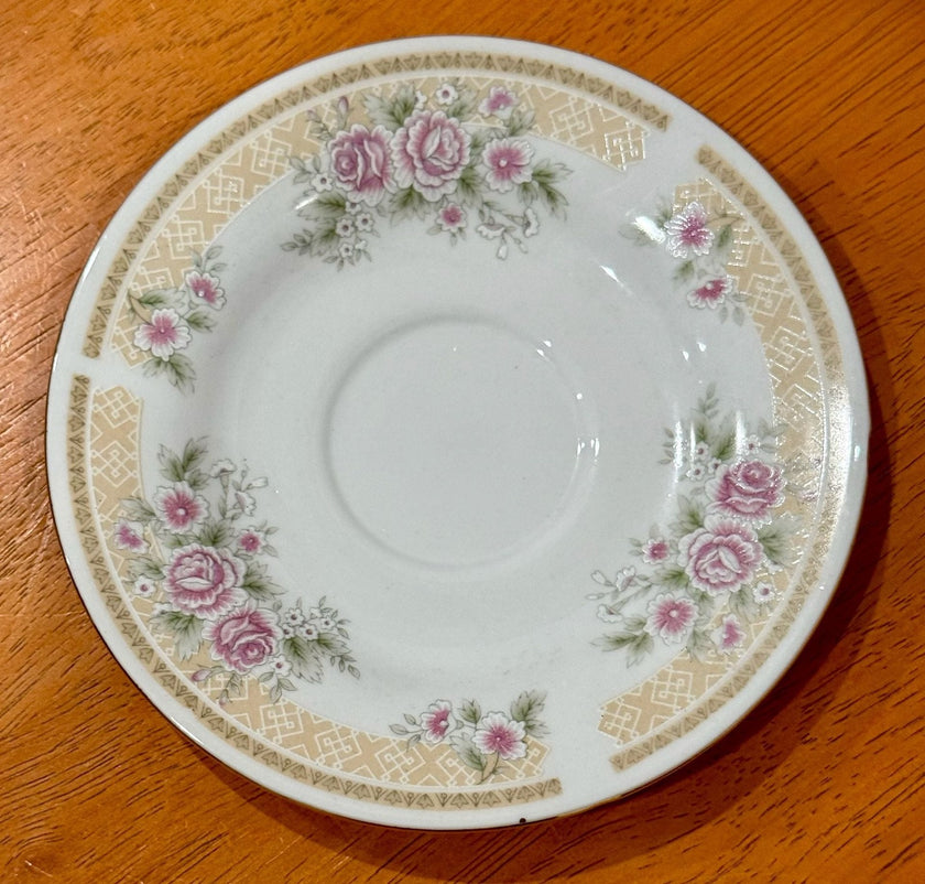 Vintage China Pearl Gigi Pattern Footed Tea Cup and Saucer Set