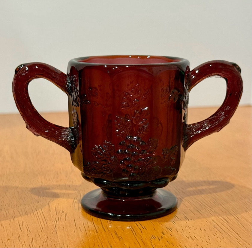 Vintage Westmoreland Amethyst Glass Purple Creamer & Sugar Set Grape & Vine