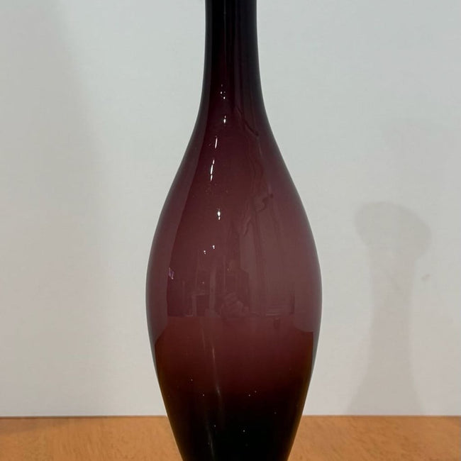 Vintage Mid-Century Modern Amethyst Purple Glass Bud Vase with Clear Pedestal Base