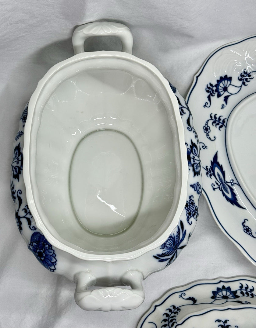 Vintage Blue Danube Oval Soup Tureen with Lid & Underplate Blue Onion Pattern