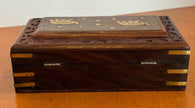 Vintage Hand Carved Wooden Jewelry Box with Brass Elephant Inlay 8x5