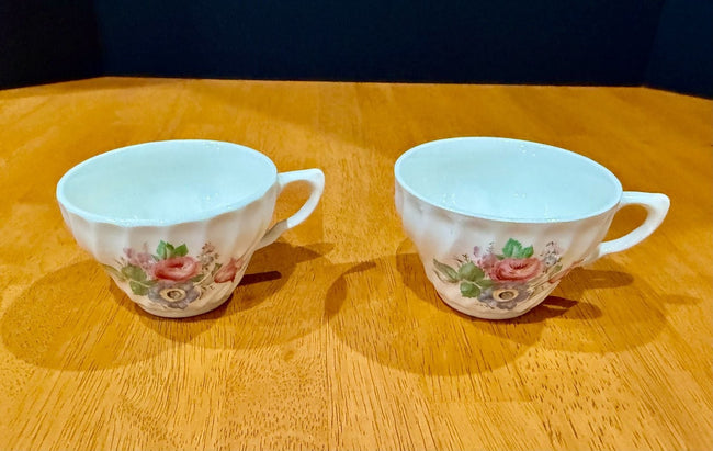 Vintage Floral Bone China Tea Cups Ruffled Swirl Design Set of 2 Roses
