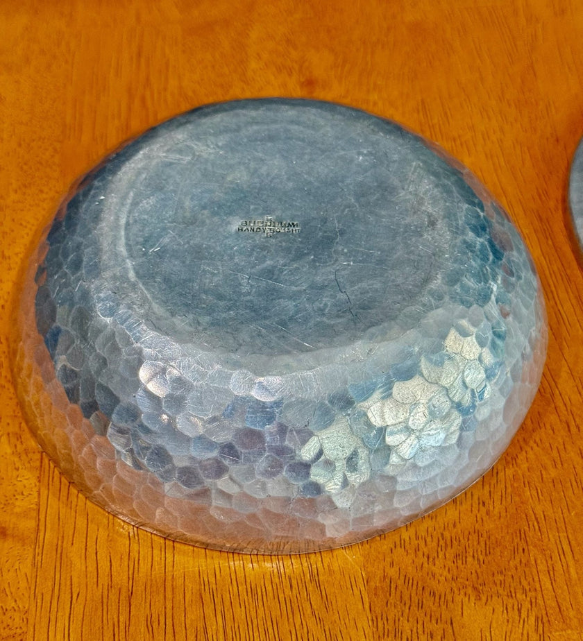 Vintage Buenilum Handwrought Hammered Aluminum Trinket Dish with Bakelite Flower