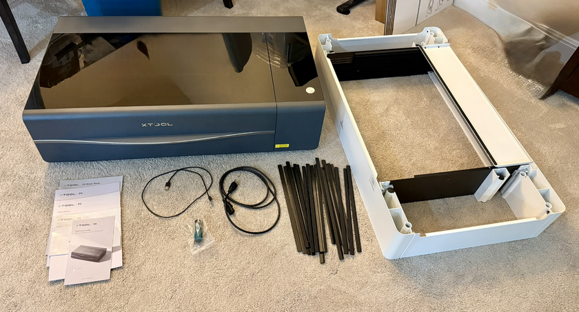 xTool P2 55W Desktop CO2 Laser Cutter with Honeycomb Base and Riser Unit