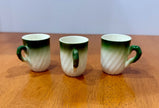 Vintage Set of 3 Green Ombre Swirl Ceramic Espresso Cups Mug Mini Teacups
