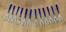 Vintage Hand Blown Art Glass Spoons Cobalt Blue Twisted Handles Set of 12