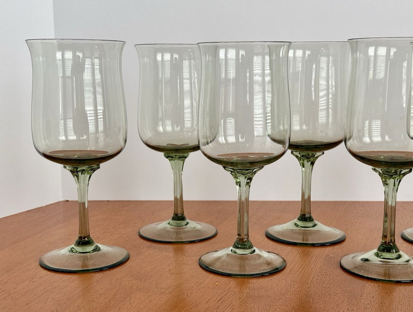 Vintage Set Of 8 Lenox Green Mist Water Goblets Expression Line Smoky Green Sage