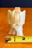 Vintage Hand-Carved Banded White Onyx Elephant Figurine Trunk Up Luck Stone