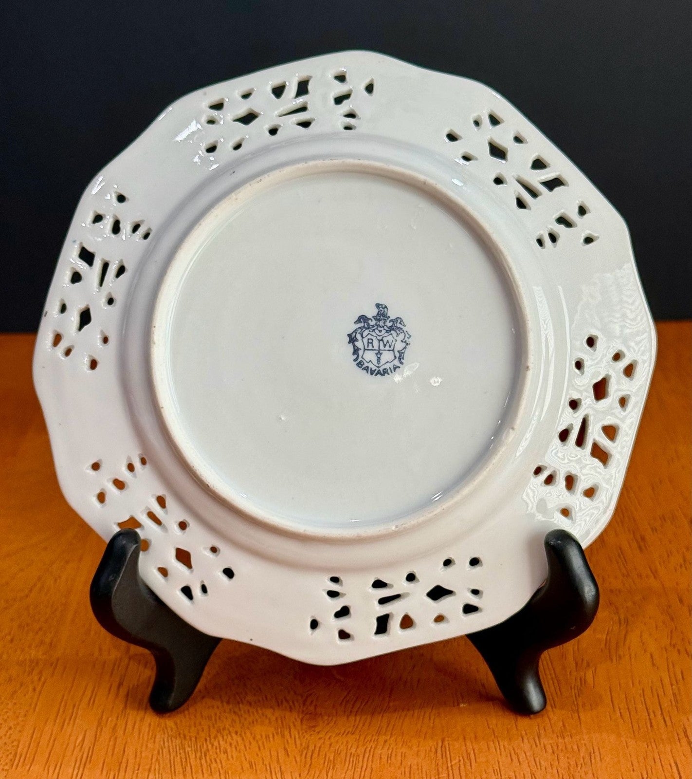 RW Bavaria Porcelain Reticulated Plate Hand-Painted Dresden Floral Design