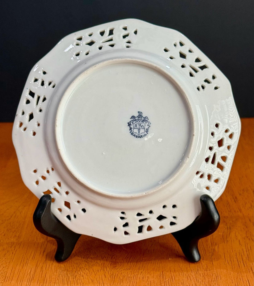 RW Bavaria Porcelain Reticulated Plate Hand-Painted Dresden Floral Design