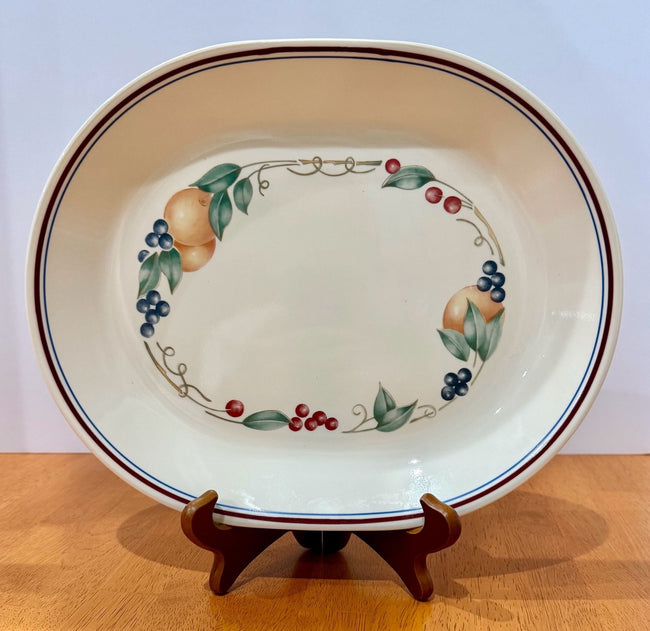 Vintage Corelle Abundance Oval Serving Platter 12.25 Inch Fruit Pattern