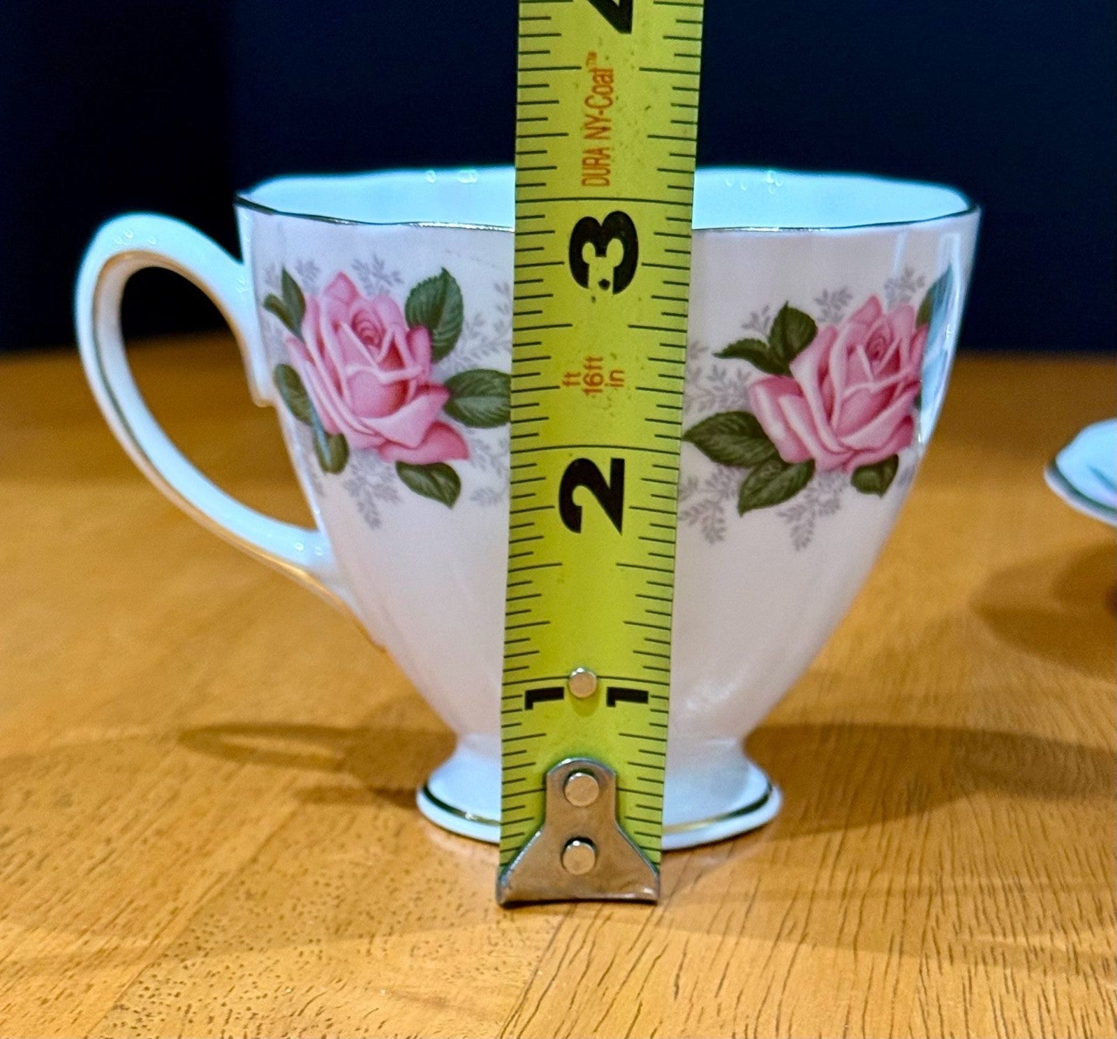 Vintage Colclough English Bone China Teacup & Saucer Pink Rose Floral Gold Trim