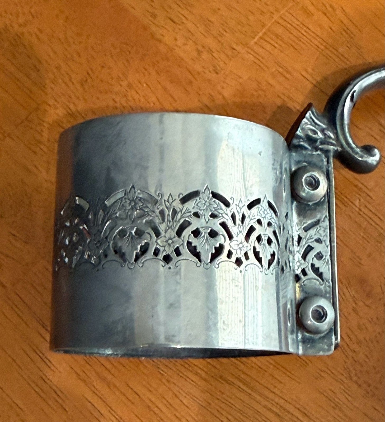 Vintage Silver Plated Filigree Glass Holder or Carafe Collar with Handle