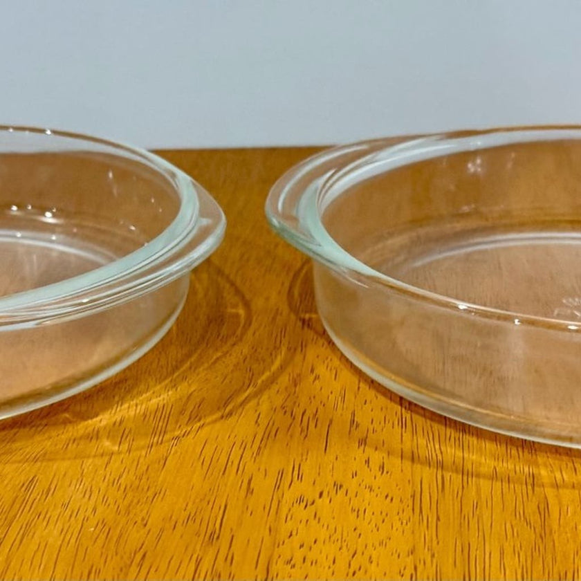 Vintage Pyrex 221 8 1/4 Inch Round Clear Glass Baking Dish Ovenware Set of 2
