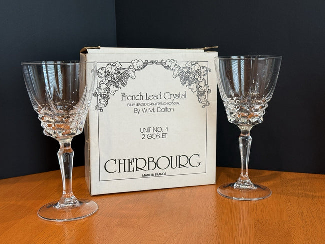 Vintage W M Dalton Cherbourg French Lead Crystal Goblets Set of 4 Original Boxes