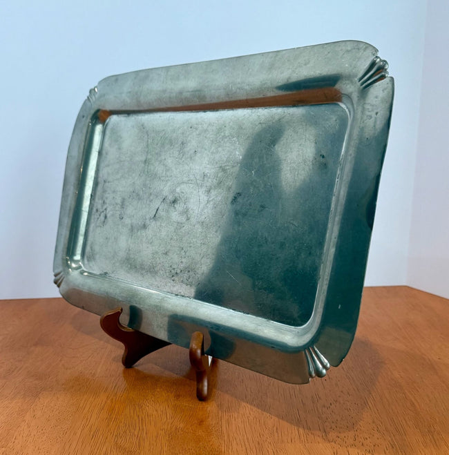 Vintage M.M.Co. Rectangular Pewter Serving Tray with Scalloped Corners