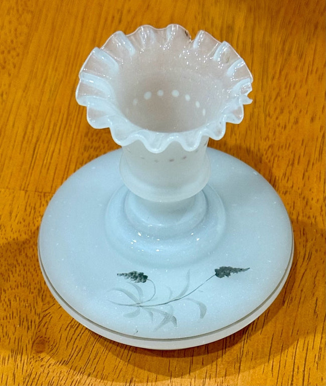 Vintage Victorian Bristol Frosted Glass Candle Holder Floral Hand-Painted