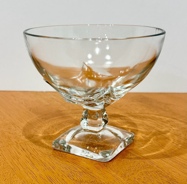 Vintage Clear Glass Pedestal Compote Bowl Square Base 5” Candy Dish Fancy