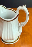 Vintage White Porcelain Creamer Pitcher Gold Gilt Trim Fluted Ribbed Design