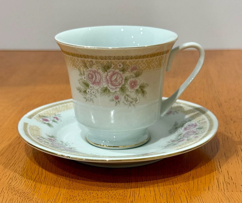 Vintage China Pearl Gigi Pattern Footed Tea Cup and Saucer Set