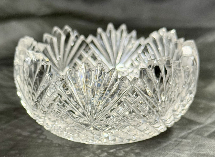 American Brilliant Period Cut Glass Finger Bowl Strawberry & Fans Pattern Rare!