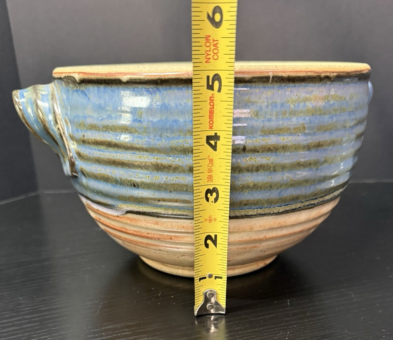 Vintage Earthenware Handmade Stoneware Pottery Lidded Crock Artisan Blue Brown
