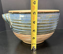 Vintage Earthenware Handmade Stoneware Pottery Lidded Crock Artisan Blue Brown