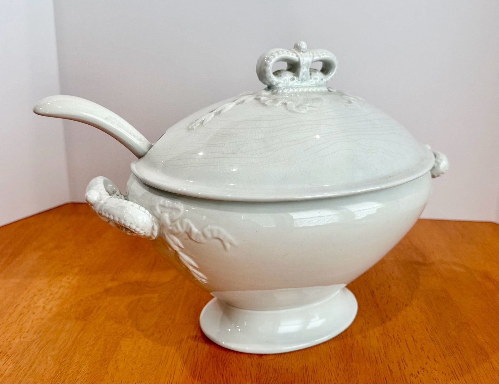Vintage J. & G. Meakin Ironstone White Soup Tureen with Lid and Ladle