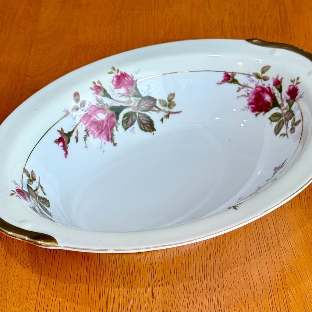 Vintage Moss Rose Fine China Oval Serving Veggie Bowl Made in Japan